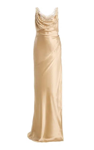 Balmain Draped Silk Maxi Dress In Yellow