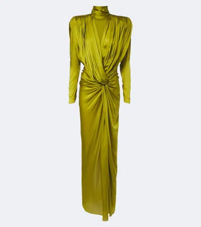 Balmain Draped Silk With Knotted Detail Dress In Green