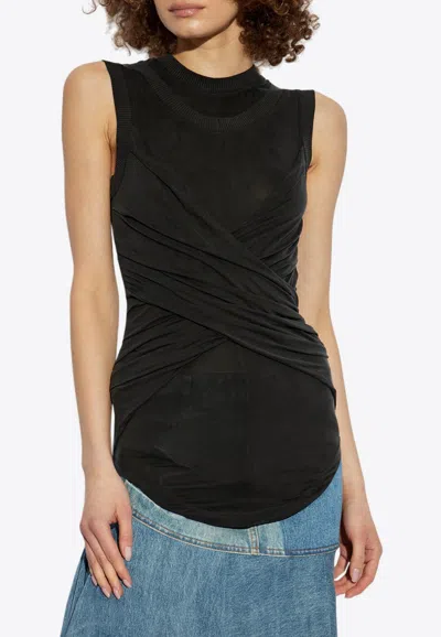 BALMAIN DRAPED SLEEVELESS TOP