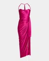 Balmain Draped Halterneck Satin Midi Dress