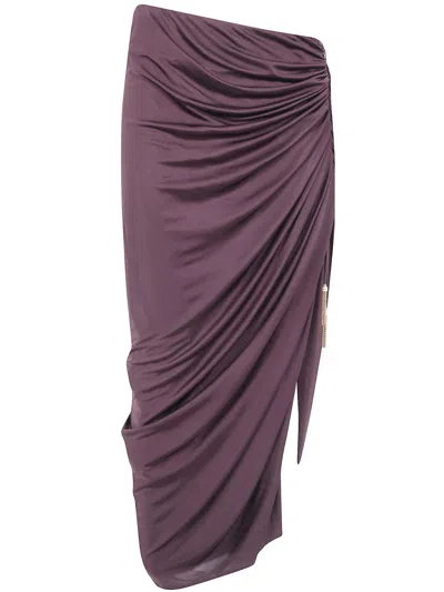 Balmain Draped Viscose Jersey Slit Midi Skirt In Purple