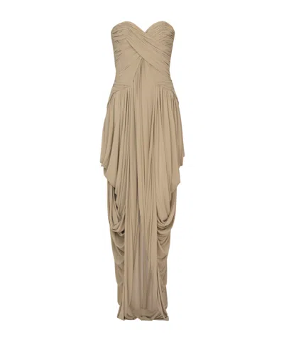 Balmain Draped Strapless Jumpsuit In Brown