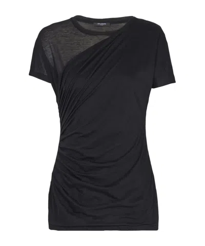 BALMAIN BALMAIN GATHER DETAILED CREWNECK T-SHIRT