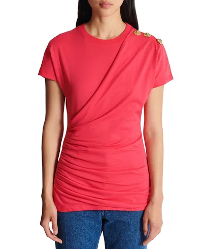 Balmain Draped T-shirt With Buttons In Pink