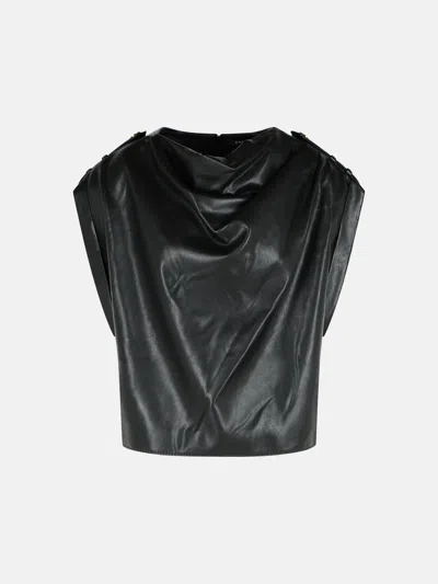 Balmain Draped Top In Black Eco-leather