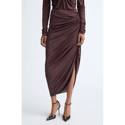 Balmain Draped Viscose Jersey Slit Midi Skirt In Purple