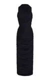 Balmain Draped Wool-jersey Midi Dress In Blue