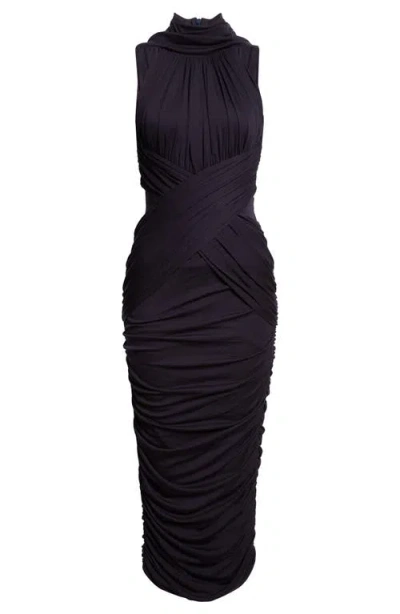 Balmain Draped Wool Jersey Midi Dress In Blue