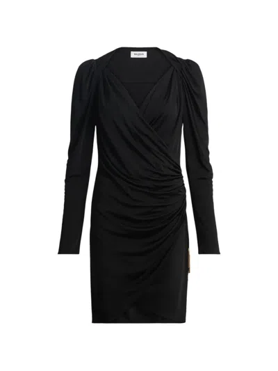 Balmain Draped Flowing Jersey Dress In Black