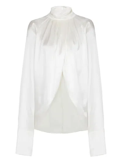 Balmain Drapped Silk Blouse Shirt Clothing In White