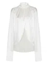 Balmain High Neck Long Sleeve Silk Blend Top In White