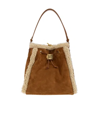 Balmain Drawstring Backpack In Brown