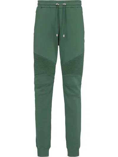 Balmain Drawstring Cotton Track Pants In Green