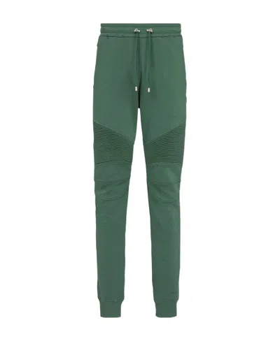 Balmain Drawstring Cotton Track Pants In Green