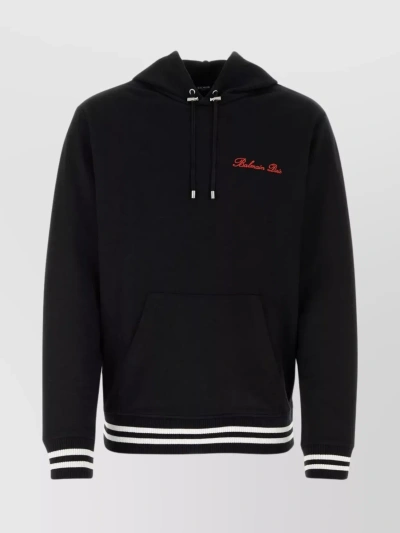 Balmain Signature-embroidered Cotton Hoodie In Black