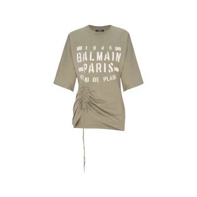 Balmain Drawstring-detail T-shirt In Green