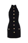 Balmain Black Dress With Pointed Collar And Logo Buttons On The Front