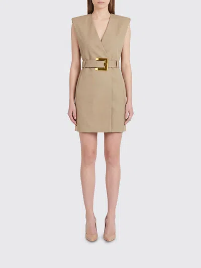 Balmain Wrap Cotton Gabardine Dress Belt Detail In Neutral