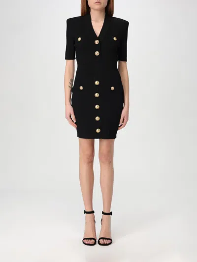 Balmain Viscose-blend Knit Mini Dress In Black