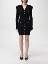 Balmain Mini Black Dress With Golden Buttons In Stretch Viscose Woman In 黑色