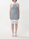 Balmain Fringed Denim Tweed Dress In Gnawed Blue