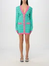 Balmain Two-tone Knit Dress Featuring Button Detailing In Grün