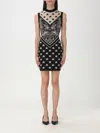 Balmain Star-patterned Knit Dress With Elegant Heart Design And Sleeveless Silhouette In Ivory