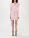 Balmain Long-sleeve Buttoned Short Knit Dress In 粉色