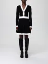 Balmain Long Sleeves V-neck Flare Knit Dress In Black
