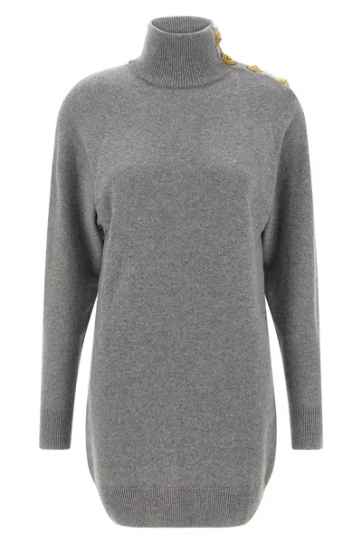 Balmain Dress 'batwing Eco Cashmere Short Dress' In Grau
