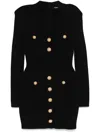 Balmain Mini Black Dress With Golden Buttons In Stretch Viscose Woman In Black