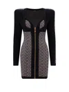 Balmain Black Monogram Minidress With Logo Print All-over In Wool Blend Woman In Black