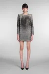 Balmain Sequined Stripe Mini Dress In Black