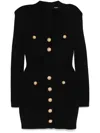 Balmain Mini Black Dress With Golden Buttons In Stretch Viscose Woman In Black
