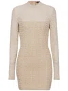 Balmain Labyrinth Monogram Long-sleeved Dress In Brown