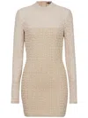 Balmain Labyrinth Monogram Long-sleeved Dress In Brown