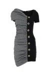 Balmain Short Sleeve Vichy Draped Jersey Dress In Eabnoirblanc