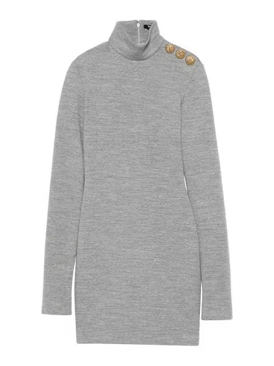 BALMAIN SUÉTER CON CUELLO ALTO - GRIS