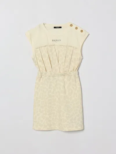 Balmain Kids' ドレス  ボーイ カラー アイボリー In Neutral