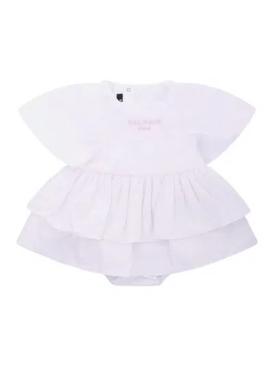 Balmain Kids' Dress With Layered Design In White