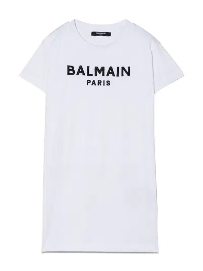 Balmain Embossed Logo Dress In White