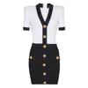 Balmain V-neck Buttoned Strong-shoulder Torsade Knit Mini Dress