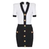 Balmain V-neck Buttoned Strong-shoulder Torsade Knit Mini Dress