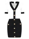 Balmain V-neck Buttoned Strong-shoulder Torsade Knit Mini Dress