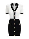 Balmain V-neck Buttoned Strong-shoulder Torsade Knit Mini Dress In White
