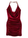 Balmain Red Chain-detail Velvet Mini Dress