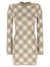 Balmain Checked Pattern Dress Gold-tone Buttons In Beige