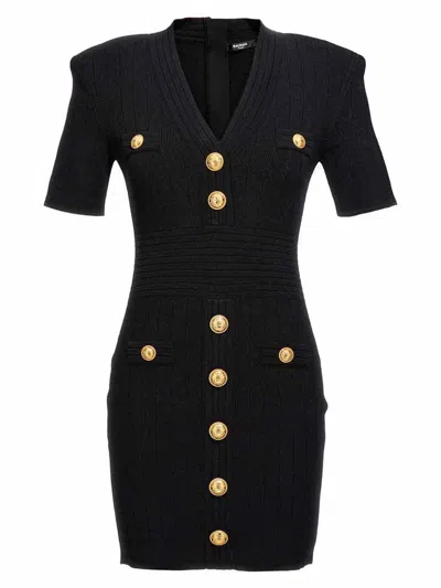 Balmain Viscose-blend Knit Mini Dress In Black