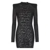 Balmain Sequin-embellished Crocodile-knit Mini Dress In Black
