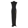 Balmain Zipped Compact Jersey Slit Long Dress Clothing In Black